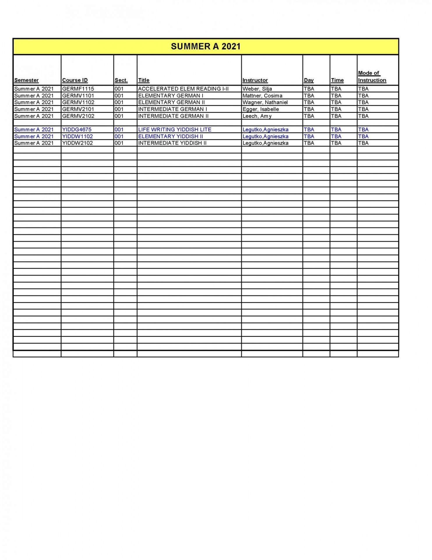 Summer 20201 Course Schedule
