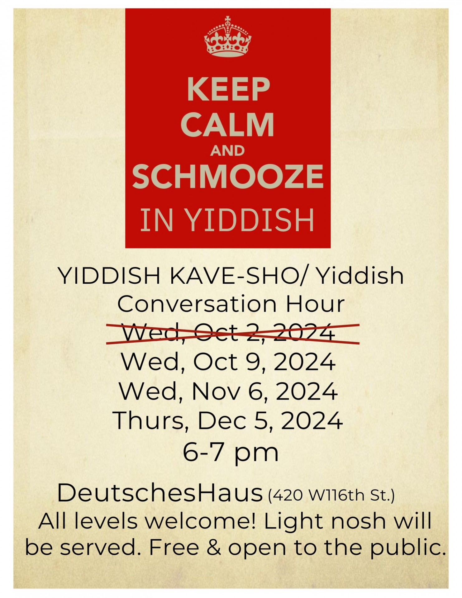 Flyer for Yiddish Kave-Sho