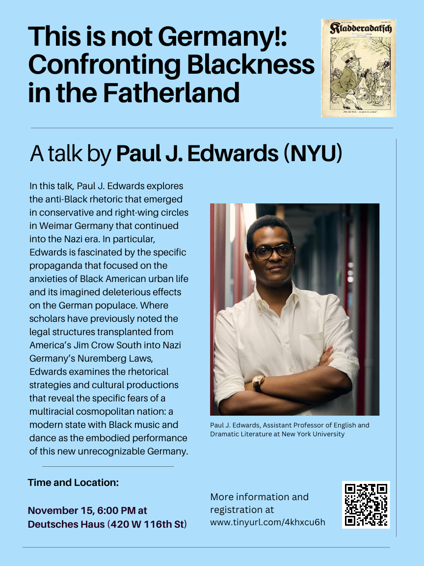 Flyer for This is not Germany! A Talk by Paul Edwards (NYU).