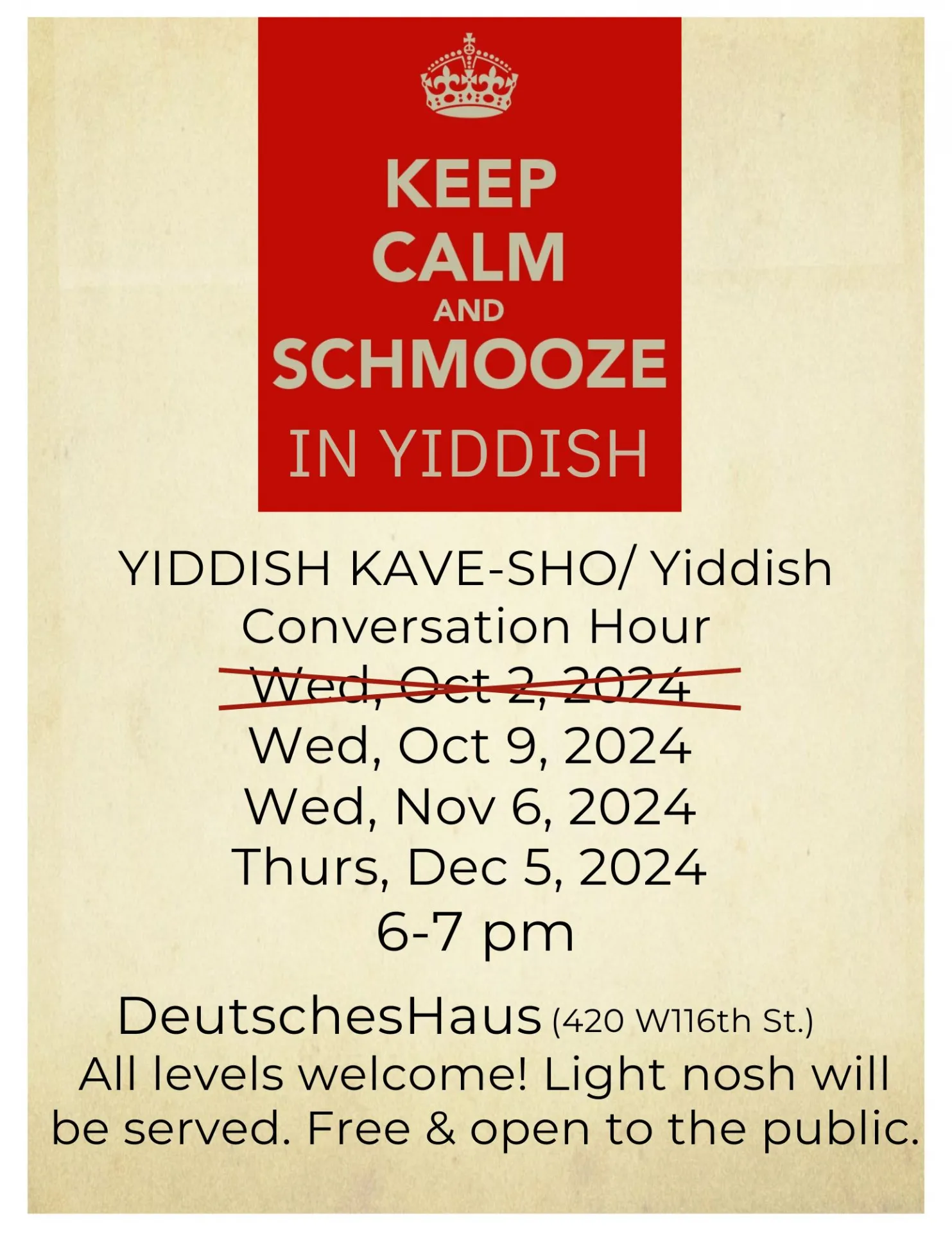 Flyer for Yiddish Kave-Sho