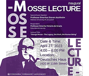 George Mosse with pipe superimposed  on Mosse Building in Berlin