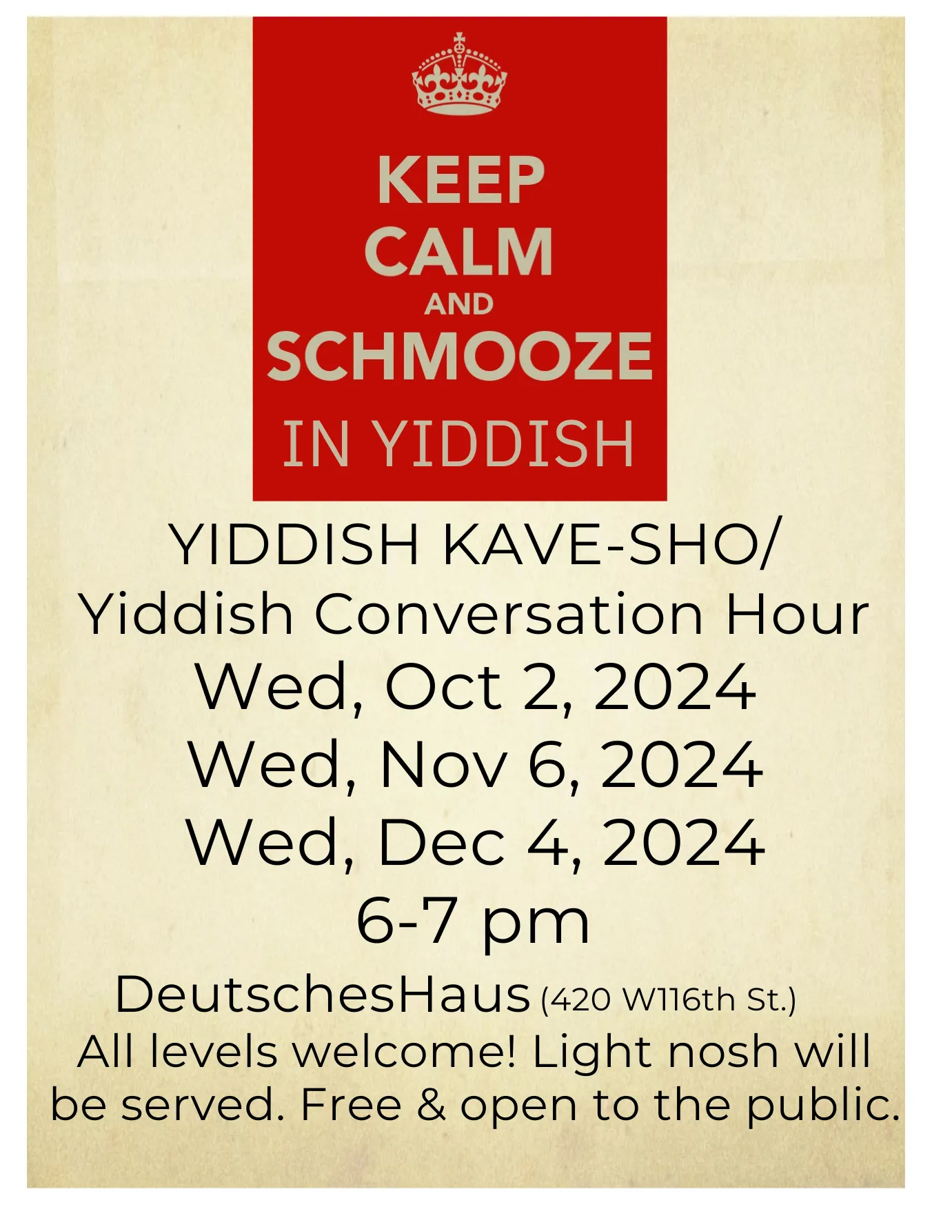 Flyer for Yiddish Kave-Sho